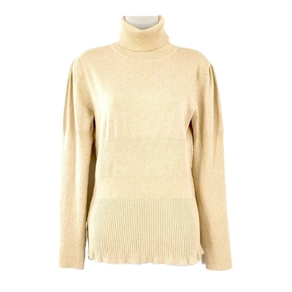Boutique Essentials Shimmering Gold Thread Turtleneck Size LG - Picture 1 of 7